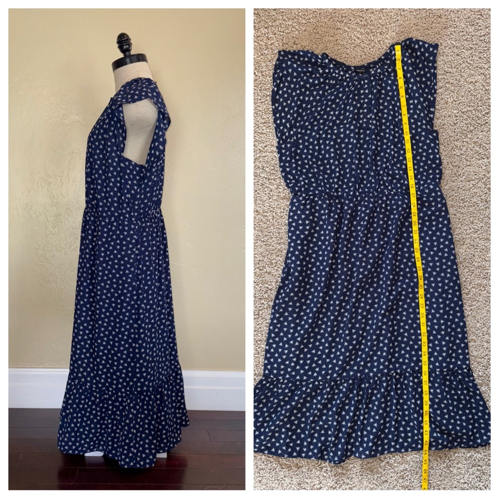 J Crew Mercantile Blue Dragonfly Print Navy White Midi Dress Size Large - Picture 9 of 14